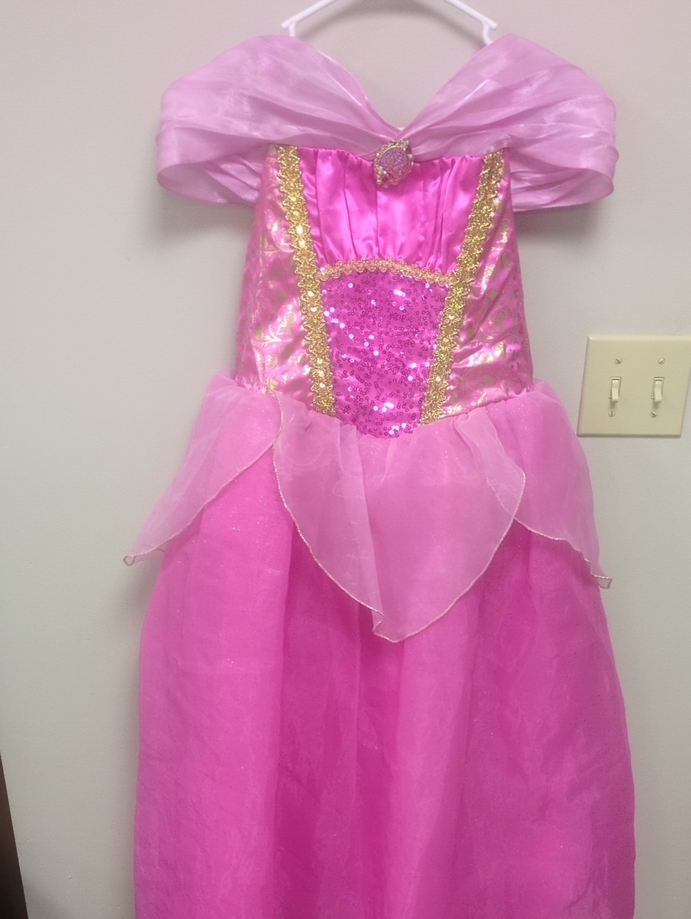 Disney Pink Sequin Princess Dress with Gold Accents